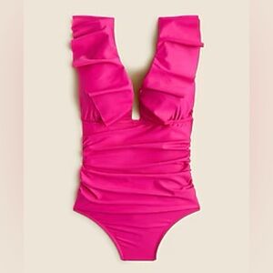 J. CREW Fuchia Ruched ruffle one-piece swimsuit - Style BP222 NWT (A0374 B4)